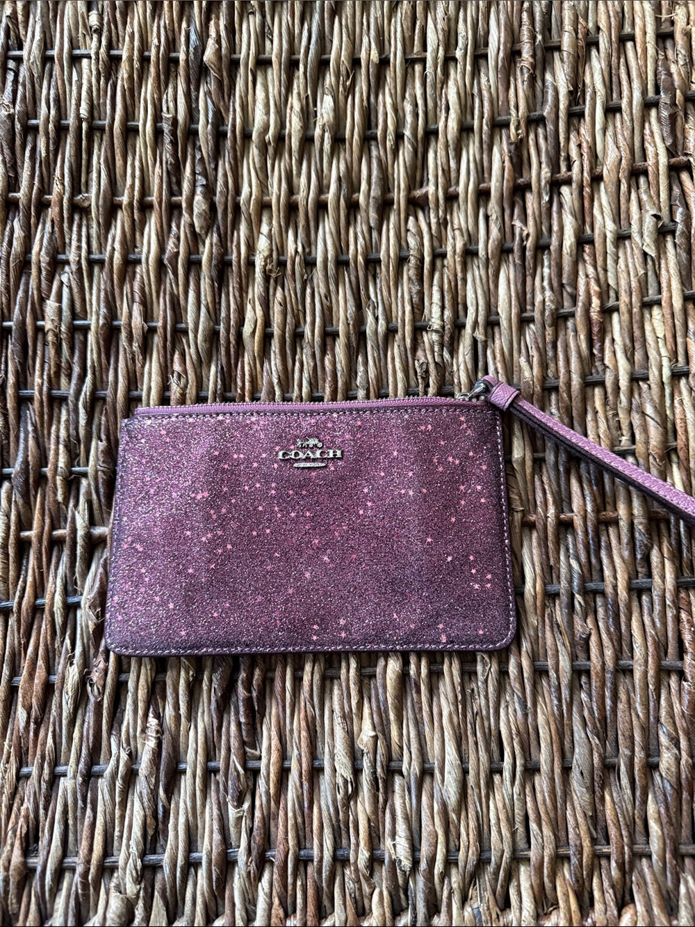 Coach Glitter Zip Wristlet Card Holder - Rose Plum